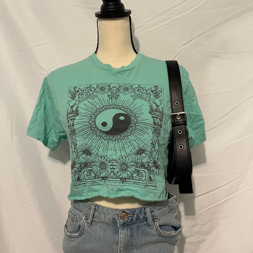 Mint Green Yin Yang Graphic Crop Top